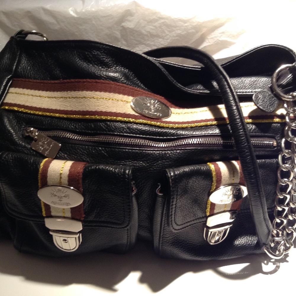 Large Christine Price "Tinley" Black Leather Bag, Cross Body Messenger